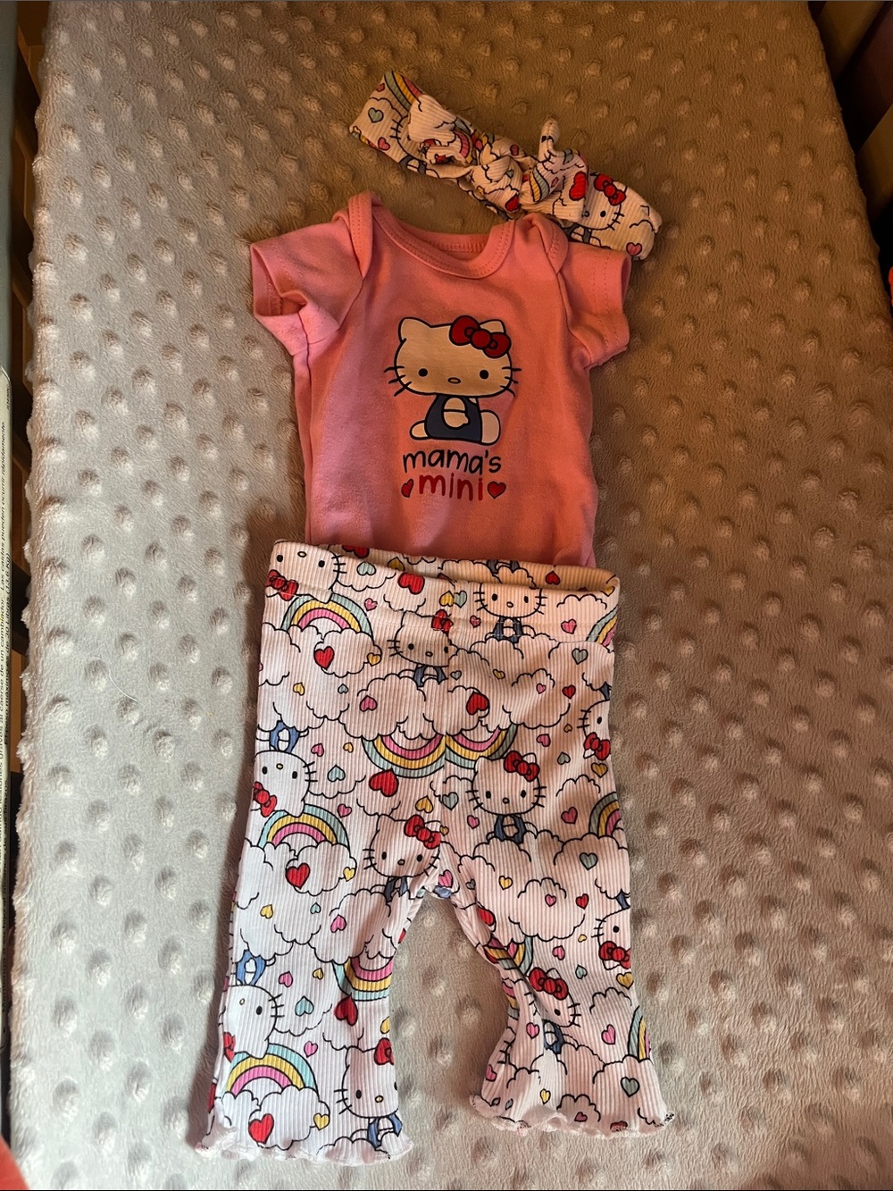Hello Kitty Pink & White Baby Bodysuit Set with Rainbow Print Pants